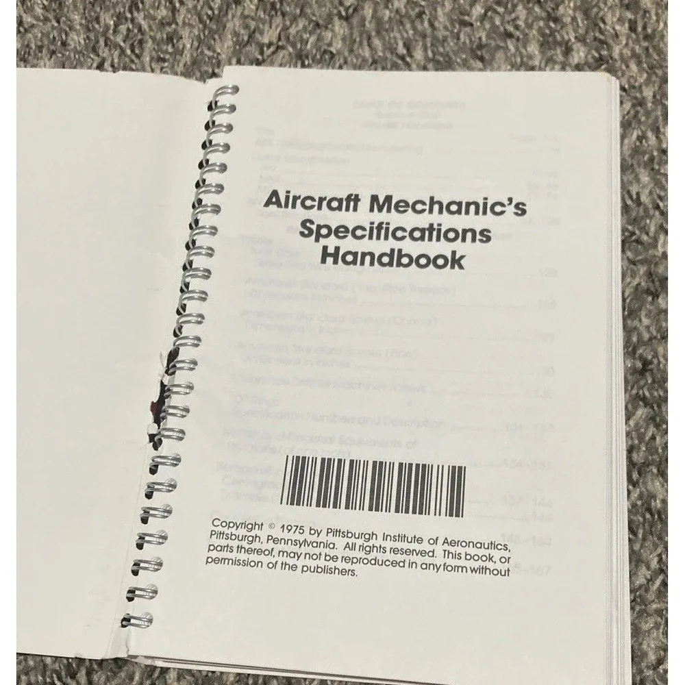 Vintage 1975 Aircraft Mechanic's Specifications Handbook 4th Ed PIA Spiral A&P